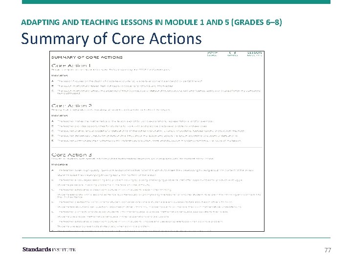 ADAPTING AND TEACHING LESSONS IN MODULE 1 AND 5 (GRADES 6– 8) Summary of