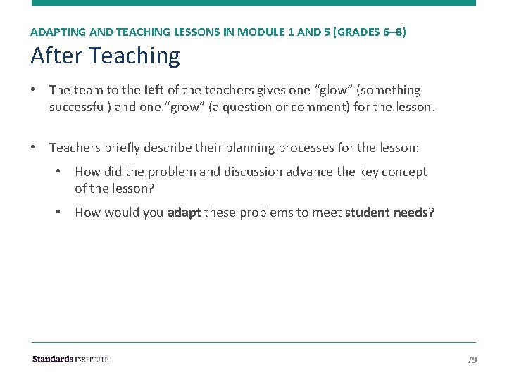ADAPTING AND TEACHING LESSONS IN MODULE 1 AND 5 (GRADES 6– 8) After Teaching