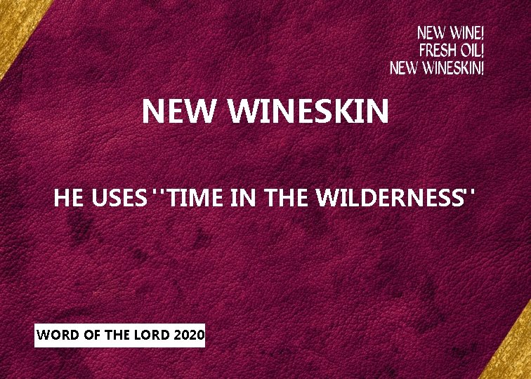 NEW WINESKIN HE USES "TIME IN THE WILDERNESS" WORD OF THE LORD 2020 