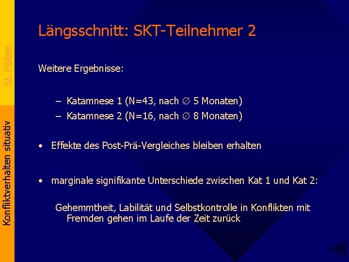 St. Pölten Längsschnitt: SKT-Teilnehmer 2 Weitere Ergebnisse: Konfliktverhalten situativ – Katamnese 1 (N=43, nach