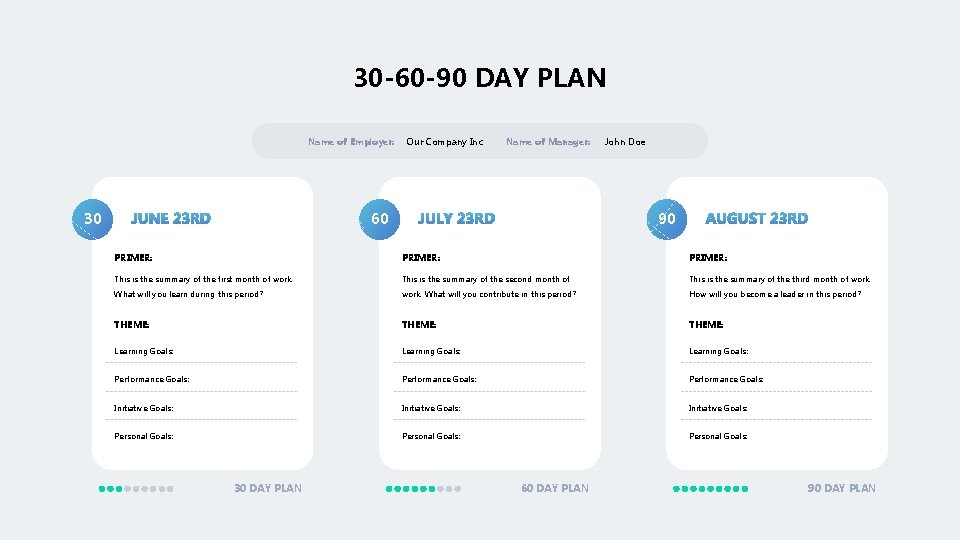 30 -60 -90 DAY PLAN Name of Employer: 30 Our Company Inc. Name of