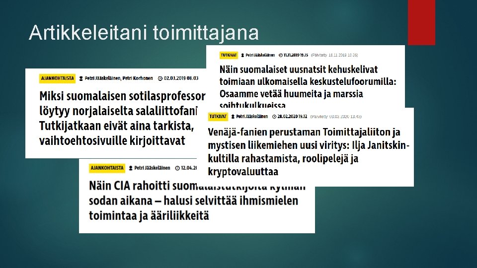 Artikkeleitani toimittajana 