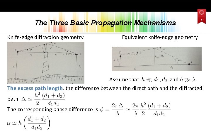 The Three Basic Propagation Mechanisms 3 Knife-edge diffraction geometry Equivalent knife-edge geometry Assume that