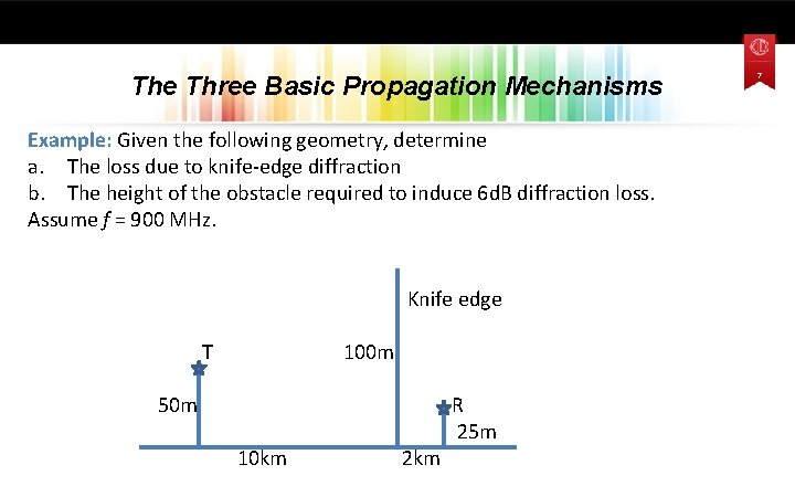 The Three Basic Propagation Mechanisms Example: Given the following geometry, determine a. The loss