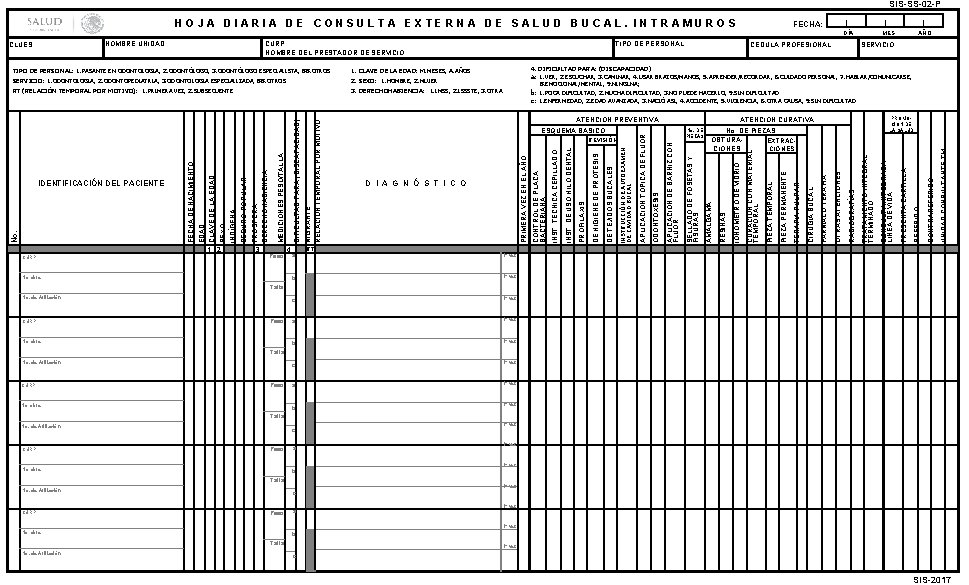 SIS-SS-02 -P HOJA DIARIA DE CONSULTA EXTERNA DE SALUD BUCAL. INTRAMUROS 1 2 CURP