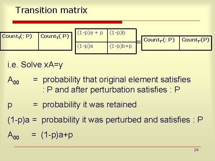 Transition matrix Count. T(: P) Count. T( P) (1 -p)a + p (1 -p)a