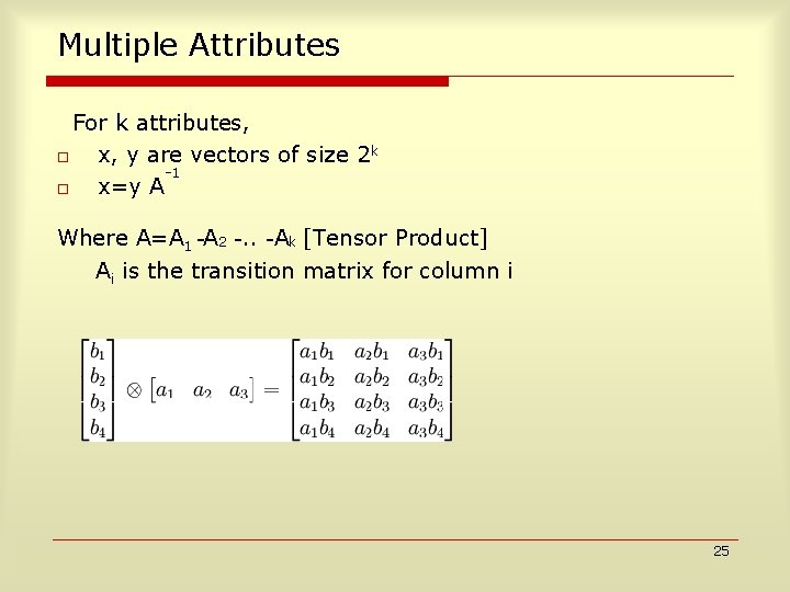 Multiple Attributes For k attributes, o x, y are vectors of size 2 k