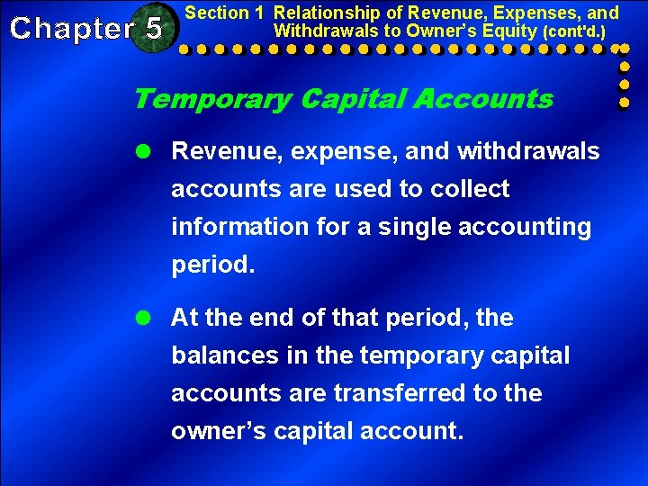 Section 1 Relationship of Revenue, Expenses, and Withdrawals to Owner’s Equity (cont'd. ) Temporary Section 1 Relationship of Revenue, Expenses, and Withdrawals to Owner’s Equity (cont'd. ) Temporary