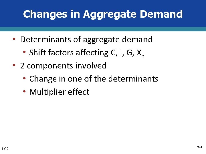 Changes in Aggregate Demand • Determinants of aggregate demand • Shift factors affecting C,