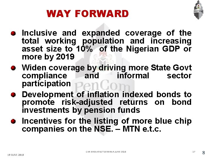 WAY FORWARD Inclusive and expanded coverage of the total working population and increasing asset