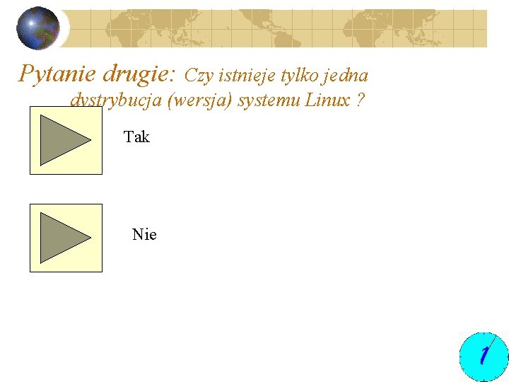 Pytanie drugie: Czy istnieje tylko jedna dystrybucja (wersja) systemu Linux ? Tak Nie 