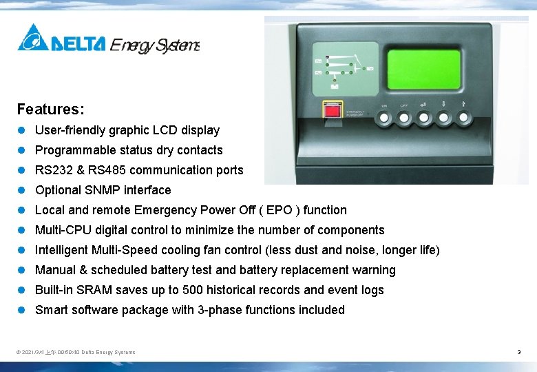 Features: l User-friendly graphic LCD display l Programmable status dry contacts l RS 232