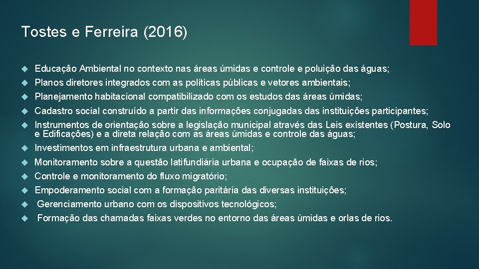 Tostes e Ferreira (2016) Educação Ambiental no contexto nas áreas úmidas e controle e