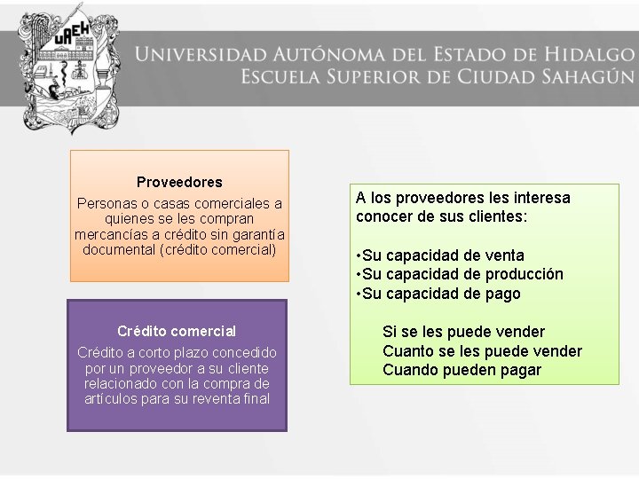 Proveedores Personas o casas comerciales a quienes se les compran mercancías a crédito sin