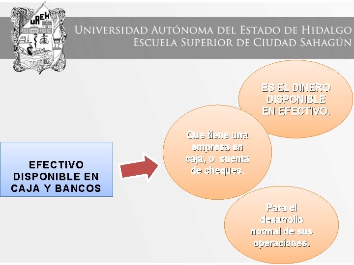 ES EL DINERO DISPONIBLE EN EFECTIVO DISPONIBLE EN CAJA Y BANCOS Que tiene una