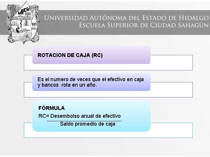 ROTACION DE CAJA (RC) Es el numero de veces que el efectivo en caja