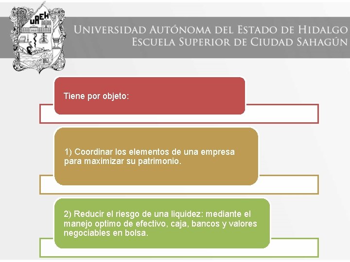 Tiene por objeto: 1) Coordinar los elementos de una empresa para maximizar su patrimonio.