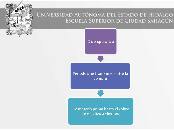 Ciclo operativo Periodo que transcurre entre la compra De materia prima hasta el cobro