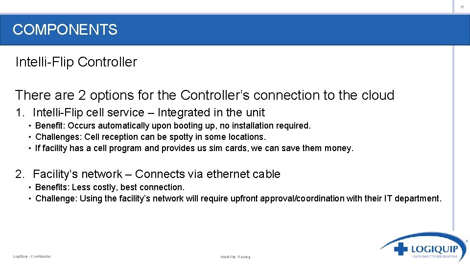 17 COMPONENTS Intelli-Flip Controller There are 2 options for the Controller’s connection to the