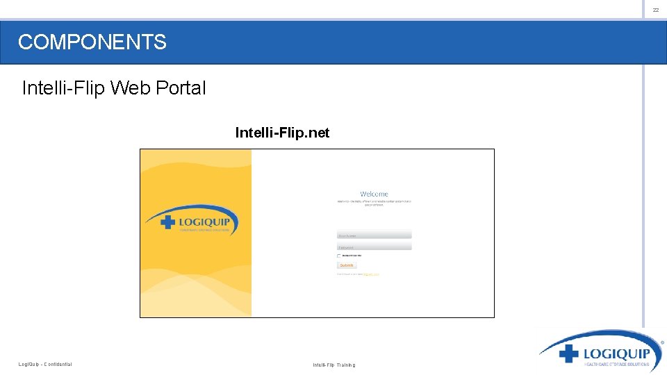 22 COMPONENTS Intelli-Flip Web Portal Intelli-Flip. net Logi. Quip - Confidential Intelli-Flip Training 