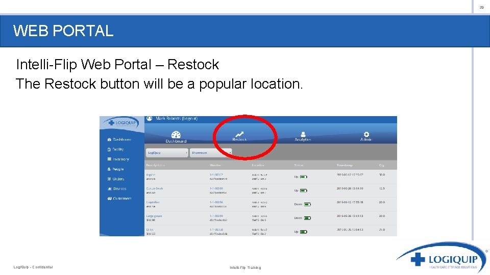 39 WEB PORTAL Intelli-Flip Web Portal – Restock The Restock button will be a