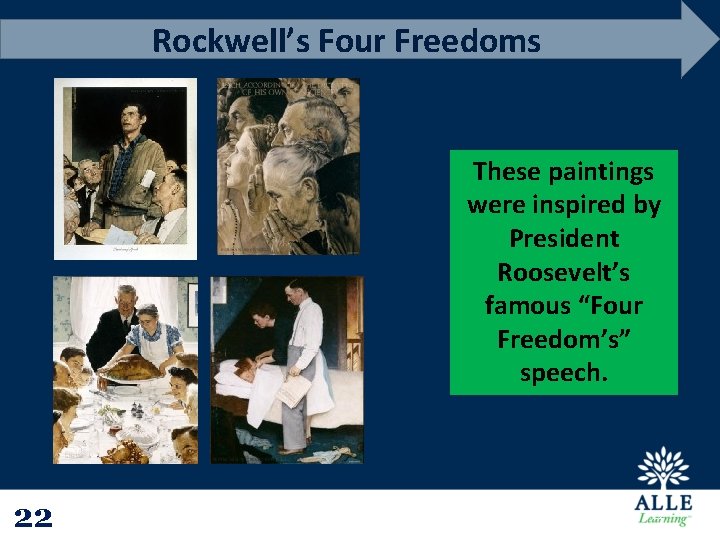 Rockwell’s Four Freedoms These paintings were inspired by President Roosevelt’s famous “Four Freedom’s” speech.