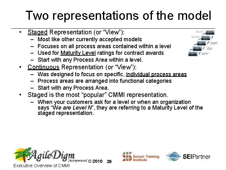 Two representations of the model • Staged Representation (or “View”): – – Most like