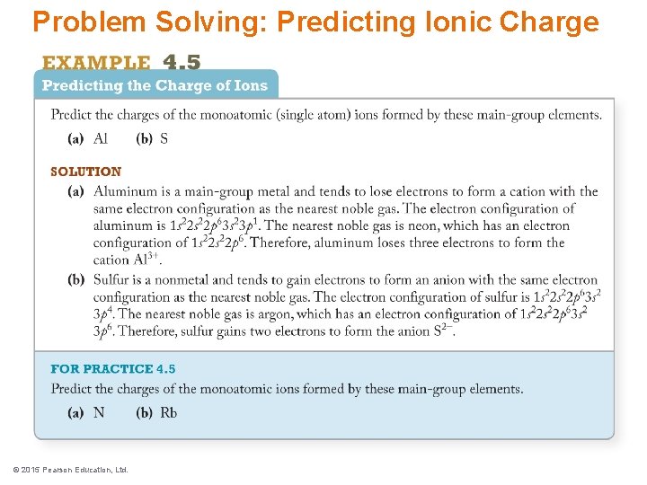 Problem Solving: Predicting Ionic Charge © 2015 Pearson Education, Ltd. 