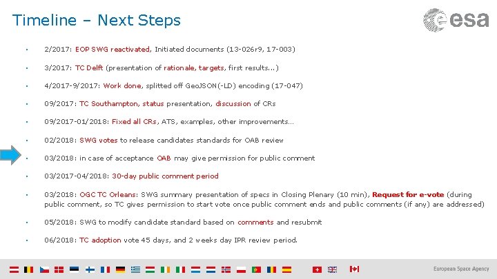 Timeline – Next Steps • 2/2017: EOP SWG reactivated, Initiated documents (13 -026 r