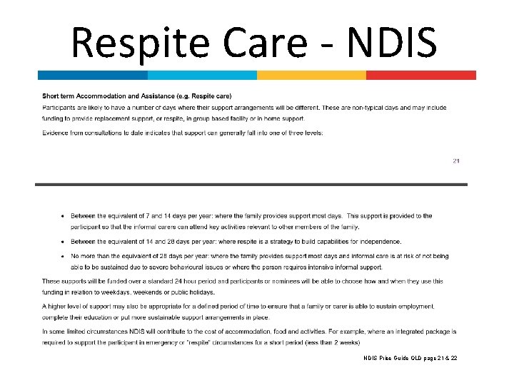 Respite Care - NDIS Price Guide QLD page 21 & 22 
