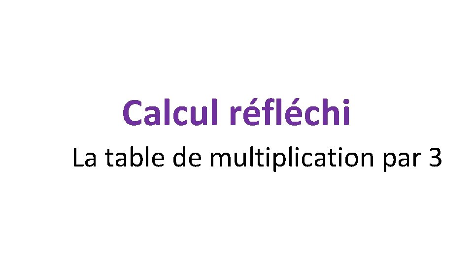 Calcul réfléchi La table de multiplication par 3 