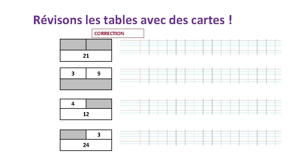 Révisons les tables avec des cartes ! CORRECTION 21 3 9 4 12 3