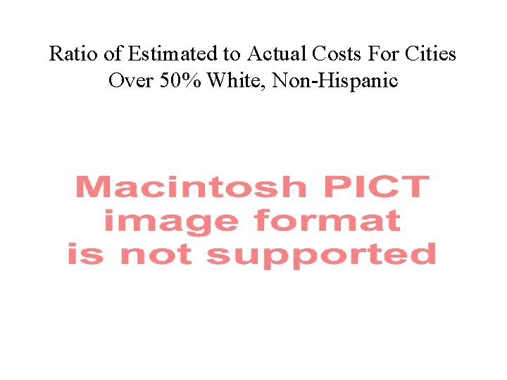 Ratio of Estimated to Actual Costs For Cities Over 50% White, Non-Hispanic 