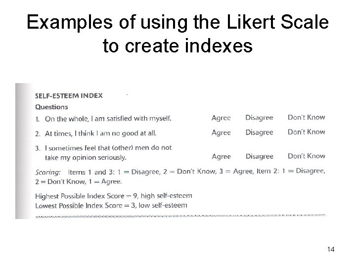 Examples of using the Likert Scale to create indexes 14 