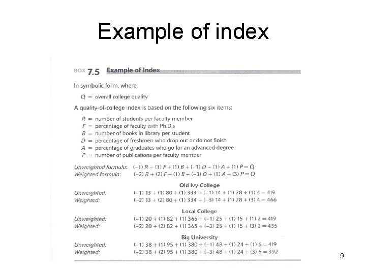 Example of index 9 