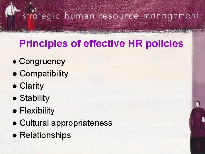 Principles of effective HR policies Congruency l Compatibility l Clarity l Stability l Flexibility