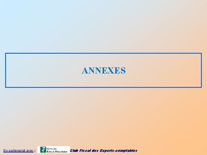 ANNEXES En partenariat avec : Club Fiscal des Experts-comptables 