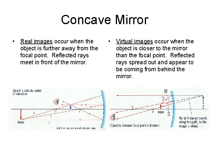 Concave Mirror • Real images occur when the object is further away from the