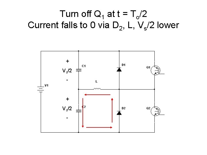 Turn off Q 1 at t = To/2 Current falls to 0 via D