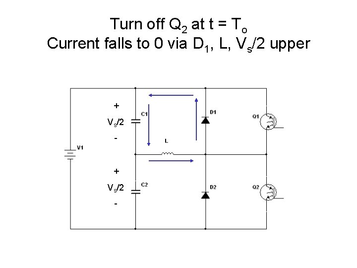 Turn off Q 2 at t = To Current falls to 0 via D