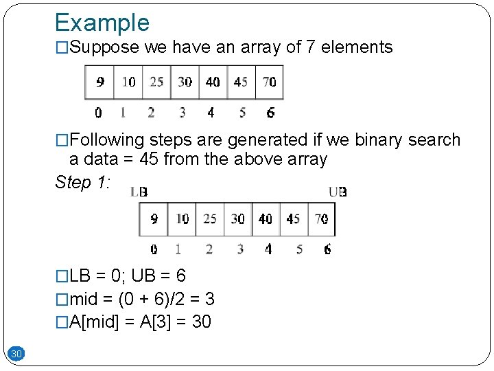 Example �Suppose we have an array of 7 elements �Following steps are generated if