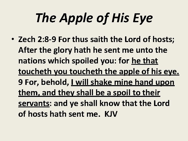 The Apple of His Eye • Zech 2: 8 -9 For thus saith the