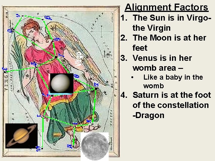 Alignment Factors 1. The Sun is in Virgothe Virgin 2. The Moon is at
