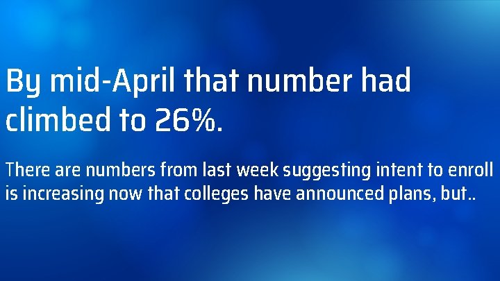 By mid-April that number had climbed to 26%. There are numbers from last week