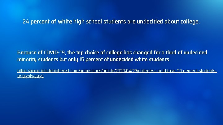 24 percent of white high school students are undecided about college. Because of COVID-19,