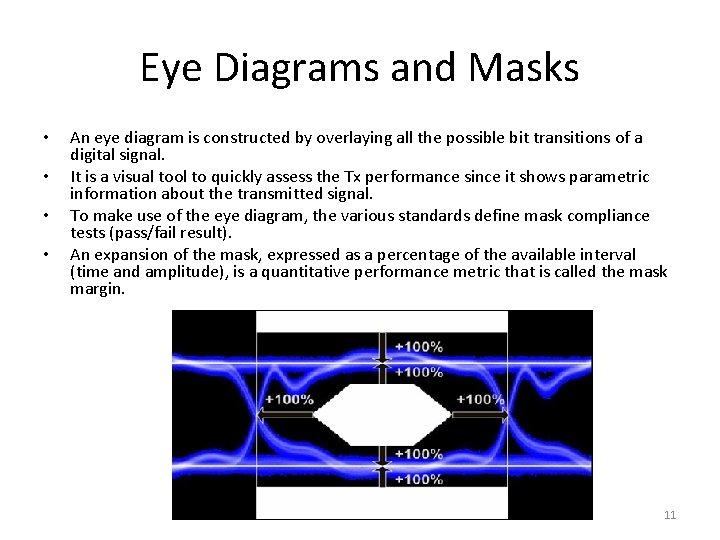 Eye Diagrams and Masks • • An eye diagram is constructed by overlaying all Eye Diagrams and Masks • • An eye diagram is constructed by overlaying all