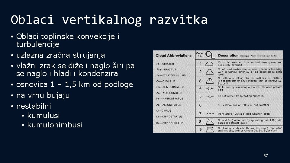 Oblaci vertikalnog razvitka • Oblaci toplinske konvekcije i turbulencije • uzlazna zračna strujanja •