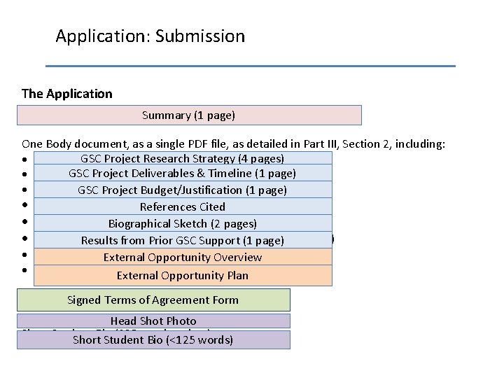 Application: Submission The Application One Summary document (MS Word preferred, or PDF acceptable) Summary