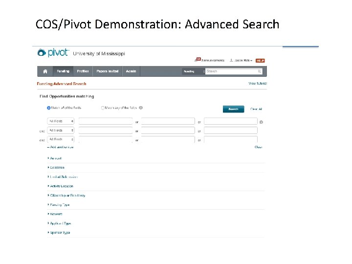 COS/Pivot Demonstration: Advanced Search 