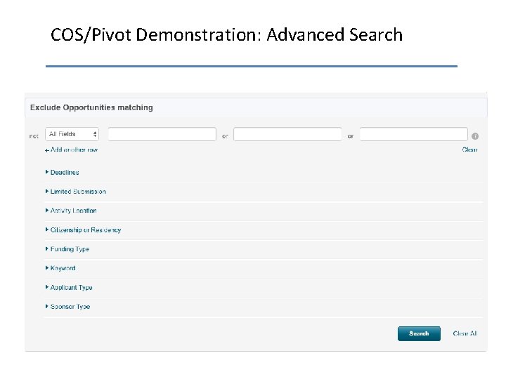 COS/Pivot Demonstration: Advanced Search 